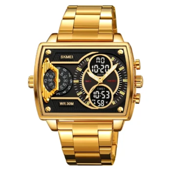 Skmei Dual Movement 4 Time Sport Wristwatch Mens Waterproof 2229 Stainless-gold