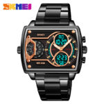 Skmei Dual Movement 4 Time Sport Wristwatch Mens Waterproof 2229 Stainless-black