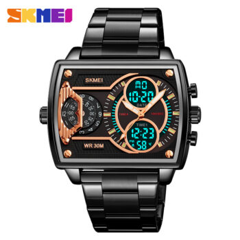 Skmei Dual Movement 4 Time Sport Wristwatch Mens Waterproof 2229 Stainless