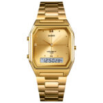 SKMEI 2258 Luxury Quartz Watch for Woman Square Steel Waterproof Double Time Sport