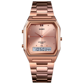 SKMEI 2258Quartz Watch  Square Steel Waterproof Double Time Sport-rose gold