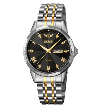 SKMEI 2291 Original Quartz Waterproof Luminous Stainless Steel Wristwatch-silver black