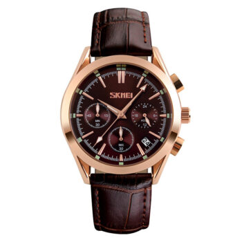 SKMEI 9127 Quartz Analog Leather Strap Men’s Casual Watch