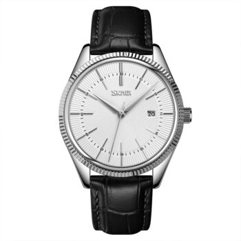 SKMEI 9298 Leather Strap Casual Analog Quartz Watch for Men