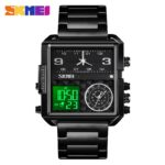 1584 Dual Time Men Fashion Watch Alarm Waterproof Quartz Analog Digital mens Watch-black