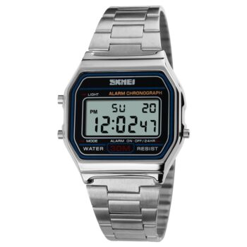 skmei 1123 Men’s Luxury Digital Stainless Steel Band Wristwatch Slim Antique Sport-silver