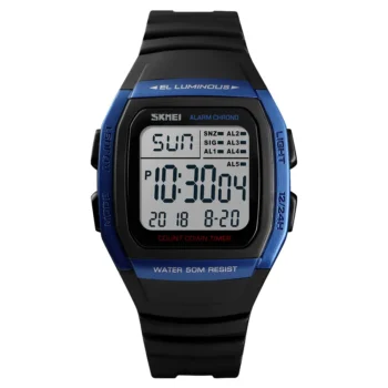 Skmei 1278 Sport Waterproof Dual Time Countdown Digital Wristwatch good for students-black blue