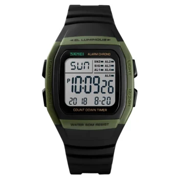 Skmei 1278 Sport Waterproof Dual Time Countdown Digital Wristwatch good for students-black green