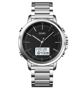 SKMEI 1652 Stainless Steel Watch Outdoor Waterproof Display Watch Alarm Clock Men’s Digital Watch-silver