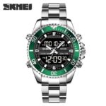 Skmei 1850 Three Time Dual Movement Waterproof Multifunction mens Watch- green edge