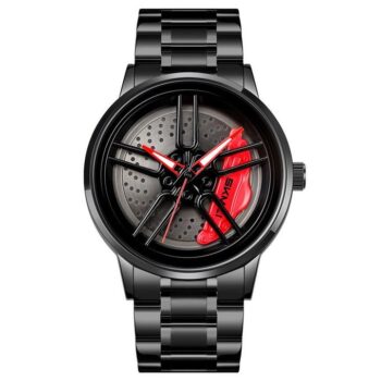 skmei 1990 Rolling Quartz Spinning Car Wheel stainless mens Watch-red pad