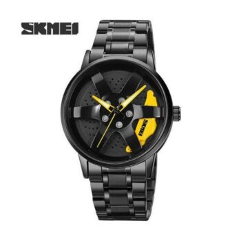 skmei 1990 Rolling Quartz Spinning Car Wheel stainless mens Watch-yellow pad