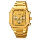 Skmei 2201 Sport Chronograph Stainless Steel Water Resistant Stopwatch Calendar Quartz Watch-gold