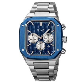 Skmei 2201 Sport Chronograph Stainless Steel Water Resistant Stopwatch Calendar Quartz Watch-silver