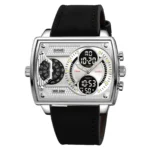 SKMEI 2229 Leather Straps Male Watches-black silver
