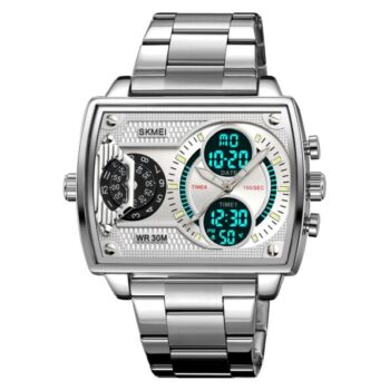 Skmei Dual Movement 4 Time Sport Wristwatch Mens Waterproof 2229 Stainless-silver