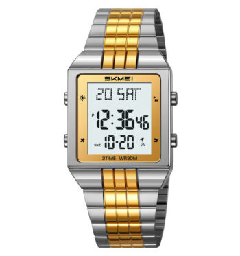 skmei 2335 new Arrival Men Digital Watch Stainless Steel Strap-silver gold