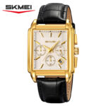 Skmei 2339 Stopwatch Function Quartz Leather Watch-black white gold