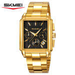 Skmei 2339 Stopwatch Function Quartz Leather Watch stainless-gold