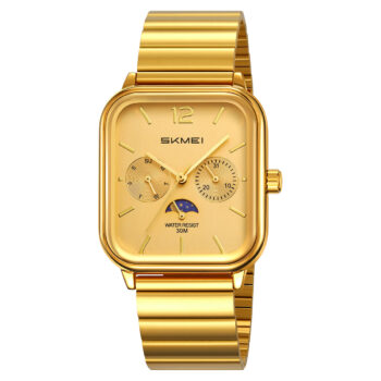 SKMEI 2509 Fashion Quartz Movement mens watch stainless waterproof Wristwatch-plain gold