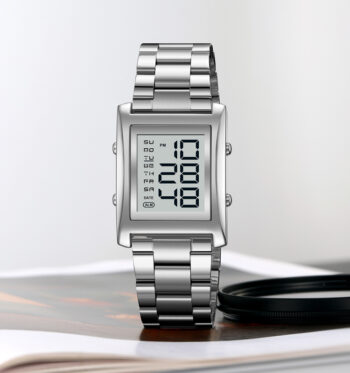 Men’s SKMEI 2550 Digital Watch Waterproof LED Lights with Stainless Steel and Luminous Alarm-silver